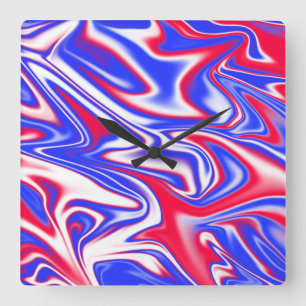 Patriotic Swirl: het rode, witte en blauwe marmer Vierkante Klok