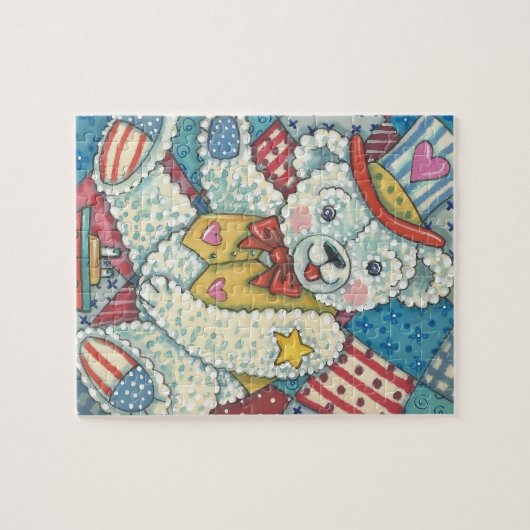 PATRIOTIC TEDDY BEAR & PATCHWORK QUILT PUZZLE LEGPUZZEL (Horizontaal)
