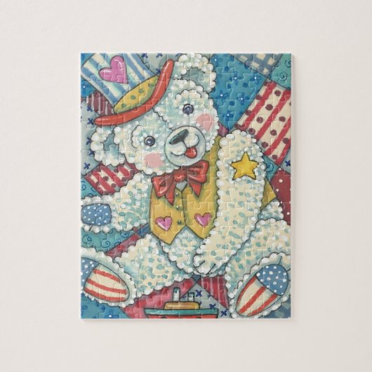PATRIOTIC TEDDY BEAR & PATCHWORK QUILT PUZZLE LEGPUZZEL (Verticaal)