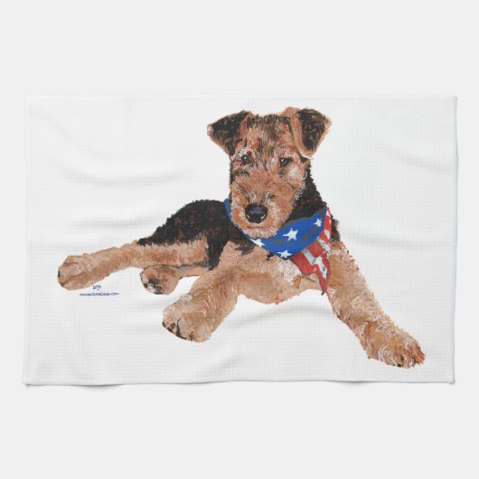 Patriotic Terrier Puppy Theedoek (Horizontaal)
