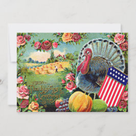 Patriotic Thanksgiving Turkey Harvest Rose Feestdagenkaart