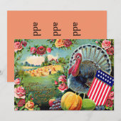 Patriotic Thanksgiving Turkey Harvest Rose Feestdagenkaart (Voorkant / Achterkant)