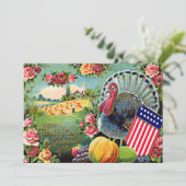 Patriotic Thanksgiving Turkey Harvest Rose Feestdagenkaart (Staand voorkant)