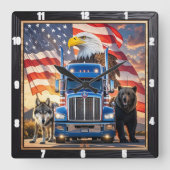 Patriotic Truck Eagle Wolf Beer Vierkante Klok (Voorkant)