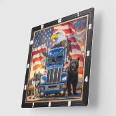 Patriotic Truck Eagle Wolf Beer Vierkante Klok (Hoek)