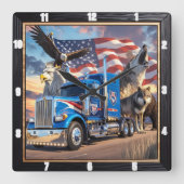 Patriotic Truck Eagle Wolf USA Vierkante Klok (Voorkant)