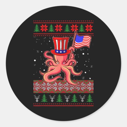Patriotic Ugly Christmas Sweater Women Kids Men  Ronde Sticker (Voorkant)