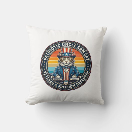 Patriotic Uncle Sam Cat Retro Sunset T-Shirt (2)_1 Kussen (Voorkant)
