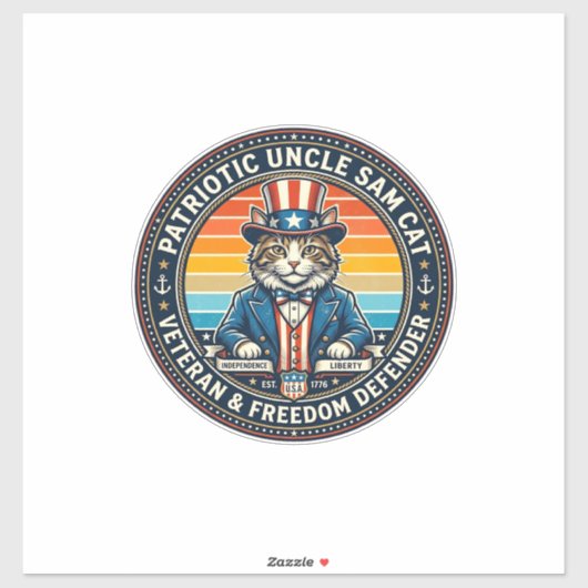 Patriotic Uncle Sam Cat Retro Sunset T-Shirt (2)_1 Sticker (Vel)