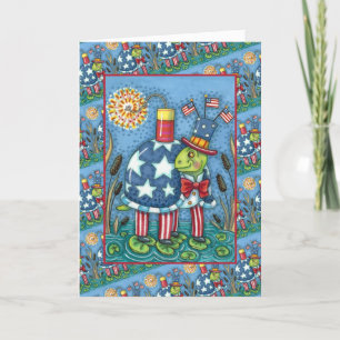 PATRIOTIC UNCLE SAM TURTLE, FUNNY FIRECRACKER Cute Feestdagen Kaart