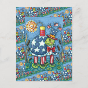 PATRIOTIC UNCLE SAM TURTLE, FUNNY FIRECRACKER Cute Feestdagenkaart