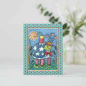 PATRIOTIC UNCLE SAM TURTLE, FUNNY FIRECRACKER Cute Feestdagenkaart (Staand voorkant)