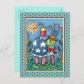 PATRIOTIC UNCLE SAM TURTLE, FUNNY FIRECRACKER Cute Feestdagenkaart (Voorkant / Achterkant)