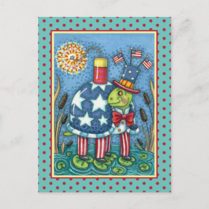 PATRIOTIC UNCLE SAM TURTLE, FUNNY FIRECRACKER Cute Feestdagenkaart