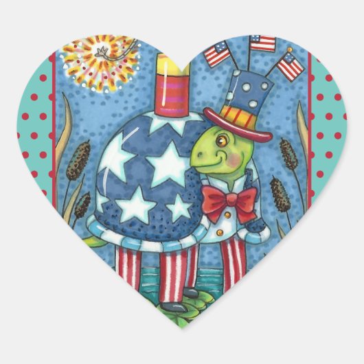 PATRIOTIC UNCLE SAM TURTLE, FUNNY FIRECRACKER Cute Hart Sticker (Voorkant)