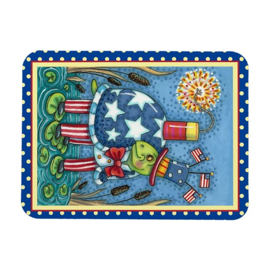 PATRIOTIC UNCLE SAM TURTLE, FUNNY FIRECRACKER Cute Magneet (Horizontaal)