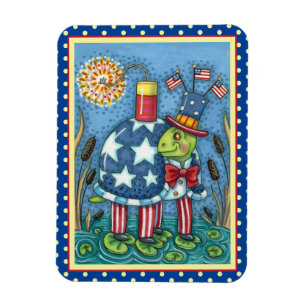 PATRIOTIC UNCLE SAM TURTLE, FUNNY FIRECRACKER Cute Magneet