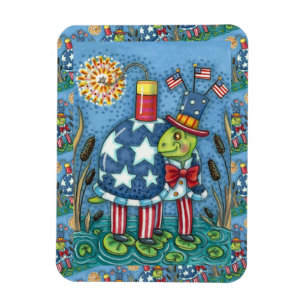 PATRIOTIC UNCLE SAM TURTLE, FUNNY FIRECRACKER Cute Magneet