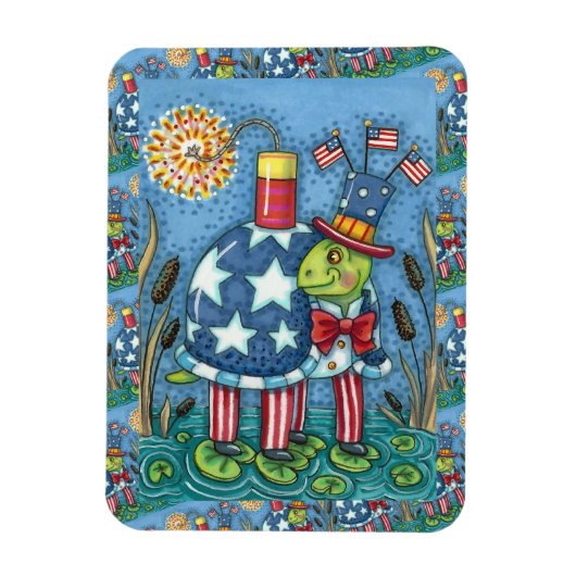PATRIOTIC UNCLE SAM TURTLE, FUNNY FIRECRACKER Cute Magneet (Verticaal)