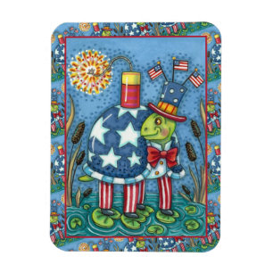 PATRIOTIC UNCLE SAM TURTLE, FUNNY FIRECRACKER Cute Magneet