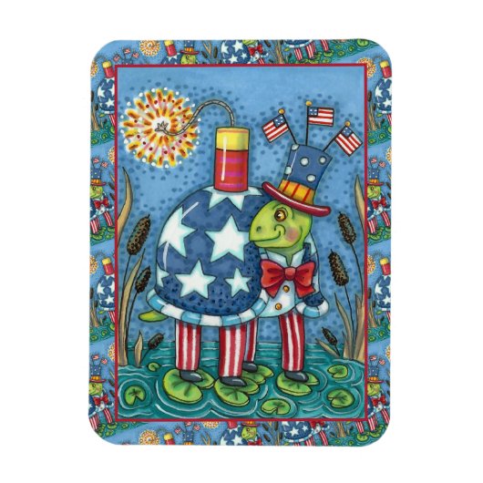PATRIOTIC UNCLE SAM TURTLE, FUNNY FIRECRACKER Cute Magneet (Verticaal)