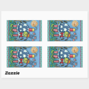 PATRIOTIC UNCLE SAM TURTLE, FUNNY FIRECRACKER Cute Rechthoekige Sticker