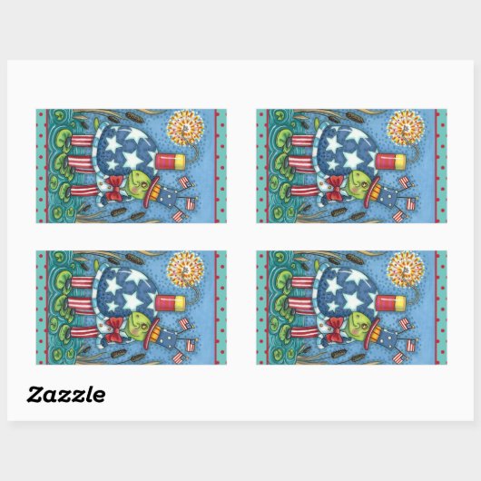 PATRIOTIC UNCLE SAM TURTLE, FUNNY FIRECRACKER Cute Rechthoekige Sticker (Vel)
