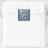 PATRIOTIC UNCLE SAM TURTLE, FUNNY FIRECRACKER Cute Vierkante Sticker (Tas)