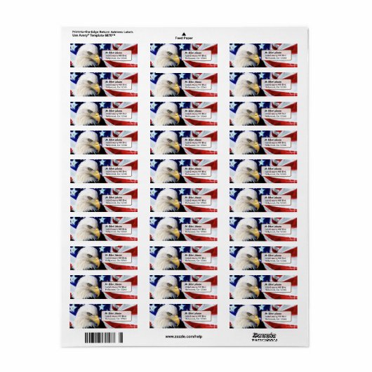 Patriotic United States Bald Eagle Etiket (Full Sheet)