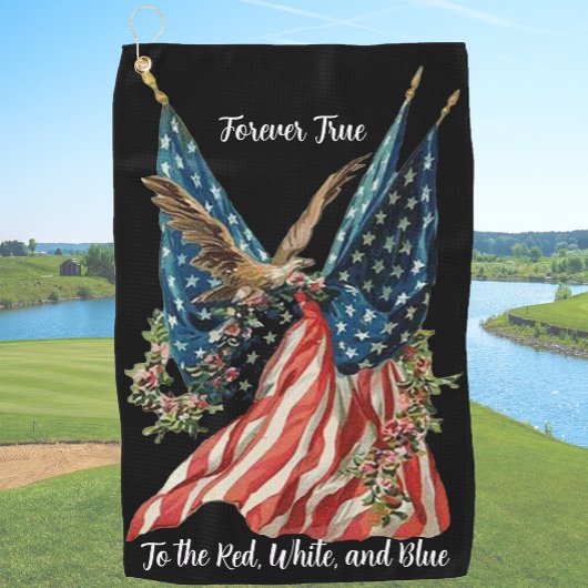 Patriotic US Flag And Eagle Golfhanddoek