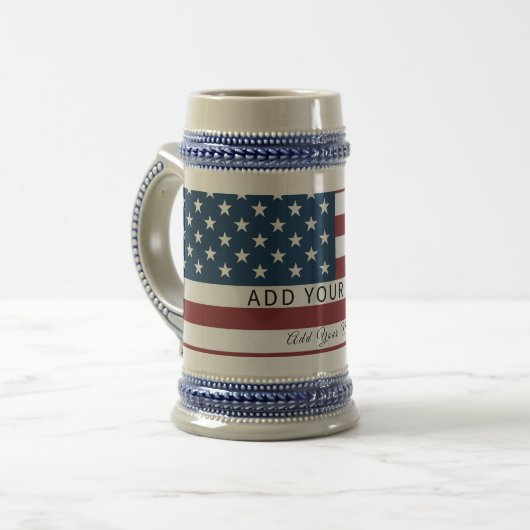 Patriotic US Flag Custom Text Name Bierpul (Voorkant links)