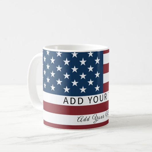 Patriotic US Flag Custom Text Name Koffiemok (Voorkant links)
