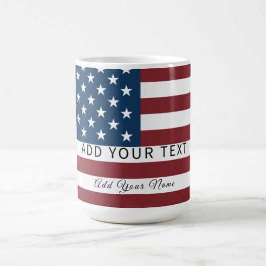 Patriotic US Flag Custom Text Name  Koffiemok (Center)