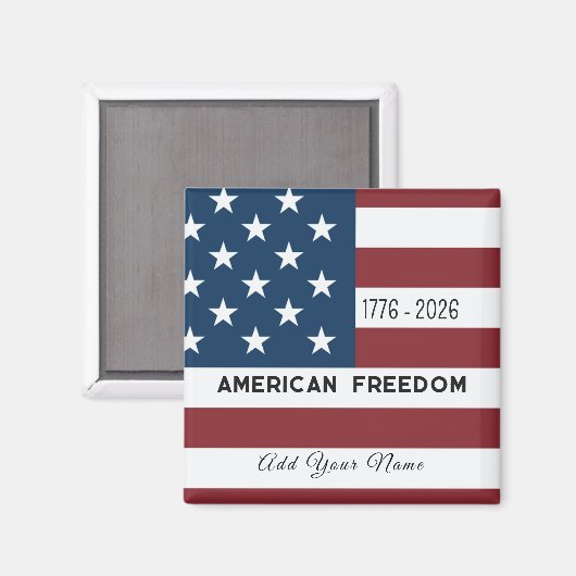 Patriotic US Flag Custom Text Name Magneet (Voorkant / Achterkant)