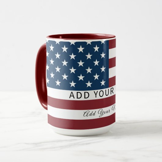 Patriotic US Flag Custom Text Name Mok (Voorkant links)
