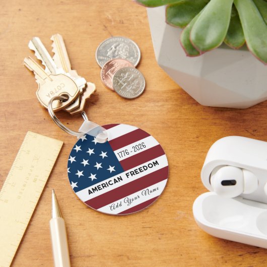 Patriotic US Flag Custom Text Name Sleutelhanger (Bureau)