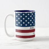 Patriotic US Flag Custom Text Name  Tweekleurige Koffiemok (Links)
