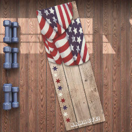 Patriotic US Red White Blue Stars Namaste Custom Yogamat