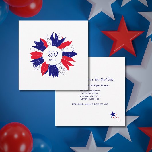 Patriotic USA 250 Years Floral 4th of July BBQ Kaart