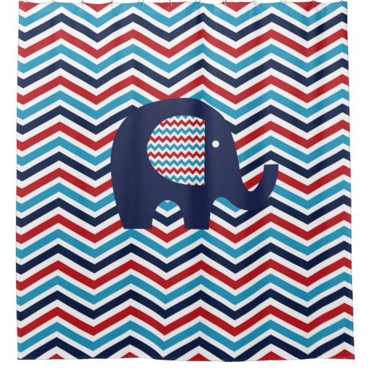 Patriotic USA Chevron Stripes Elephant Douchegordijn (Voorkant)