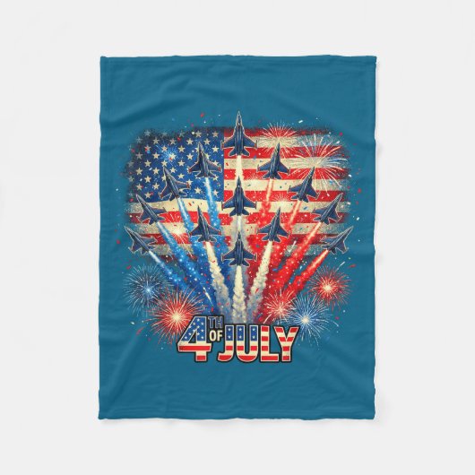 Patriotic Usa Flag Fighter Jets Illustration Fleece Deken (Voorkant)