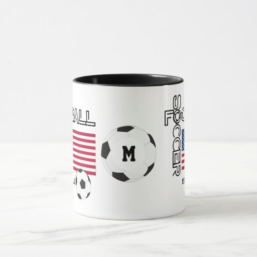 Patriotic USA FLAG World Soccer Monogram Mok (Midden)