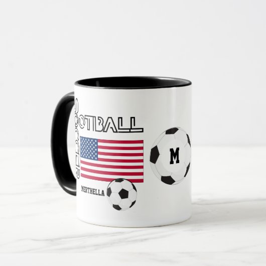 Patriotic USA FLAG World Soccer Monogram Mok (Voorkant links)