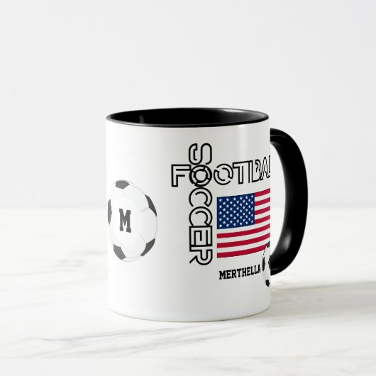 Patriotic USA FLAG World Soccer Monogram Mok (Voorkant rechts)