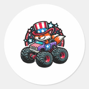 Patriotic USA Fox 4th July Monster Truck Amerikaan Ronde Sticker
