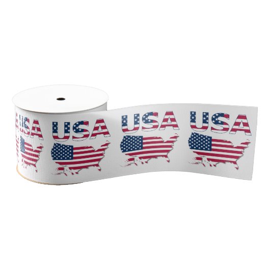 Patriotic USA Lettering and American Flag Over Map Grosgrain Lint (Spoel)