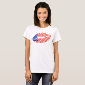 Patriotic USA Lipstick Kiss Lip Print T-shirt (Voorkant volledig)