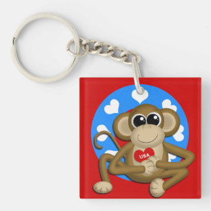 Patriotic USA Monkey AcrylSquare Sleutelhanger