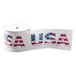 Patriotic USA Over American Flag Stripes and Stars Grosgrain Lint
