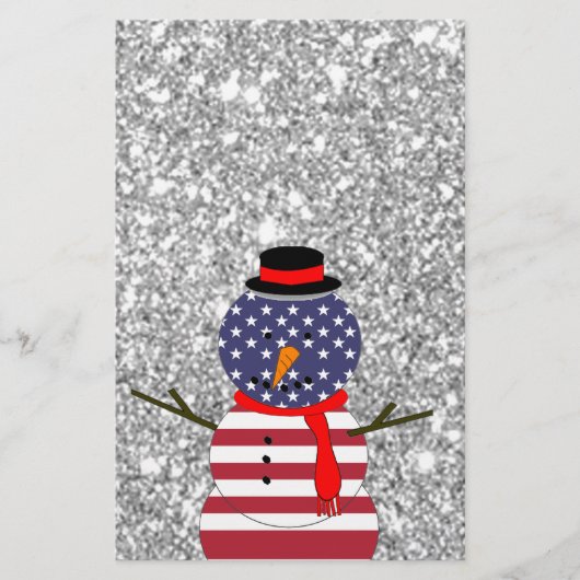 Patriotic USA vlag Snowman Glitter Kerstmis Briefpapier (Voorkant)